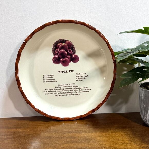 Vintage Apple Pie Plate Baker Pan Ceramic Country Farmhouse Cottagecore Decor 10 - Picture 1 of 8